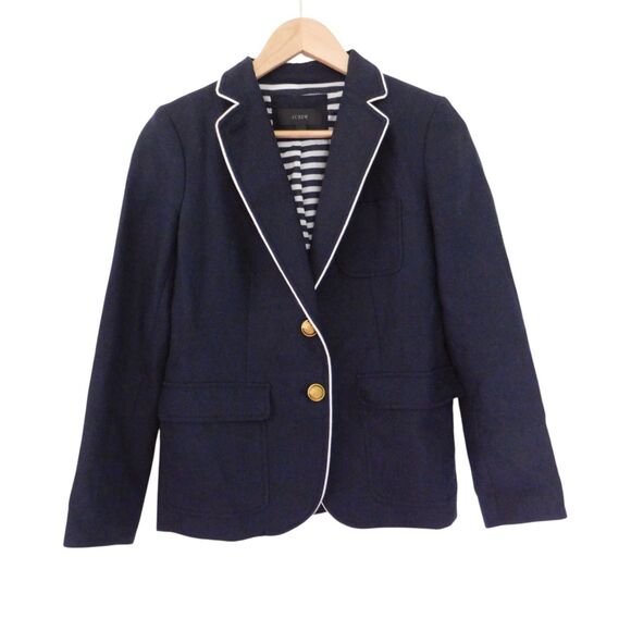 J Crew Nautical Schoolboy Blazer Petite 6 Navy Blue 100% Linen Gold Buttons - Picture 8 of 8
